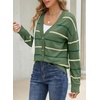 image:imageSidefeel Womens Striped Cardigan Sweaters Cropped V Neck Long Sleeve Button Down Knit Open Front Sweater CoatGreen