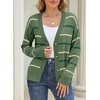 image:imageSidefeel Womens Striped Cardigan Sweaters Cropped V Neck Long Sleeve Button Down Knit Open Front Sweater CoatGreen