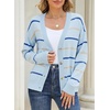 image:imageSidefeel Womens Striped Cardigan Sweaters Cropped V Neck Long Sleeve Button Down Knit Open Front Sweater CoatMist Blue