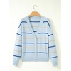 image:imageSidefeel Womens Striped Cardigan Sweaters Cropped V Neck Long Sleeve Button Down Knit Open Front Sweater CoatMist Blue