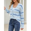 image:imageSidefeel Womens Striped Cardigan Sweaters Cropped V Neck Long Sleeve Button Down Knit Open Front Sweater CoatMist Blue