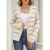 image:imageSidefeel Womens Striped Cardigan Sweaters Cropped V Neck Long Sleeve Button Down Knit Open Front Sweater CoatWhite