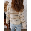 image:imageSidefeel Womens Striped Cardigan Sweaters Cropped V Neck Long Sleeve Button Down Knit Open Front Sweater CoatWhite