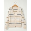 image:imageSidefeel Womens Striped Cardigan Sweaters Cropped V Neck Long Sleeve Button Down Knit Open Front Sweater CoatWhite