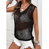 image:imageSidefeel Womens Summer Crochet Tank Tops V Neck Hollow Out Knit Sleeveless Beach Cover Ups TopBlack