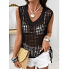 image:imageSidefeel Womens Summer Crochet Tank Tops V Neck Hollow Out Knit Sleeveless Beach Cover Ups TopBlack