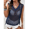 image:imageSidefeel Womens Summer Crochet Tank Tops V Neck Hollow Out Knit Sleeveless Beach Cover Ups TopDirty Blue