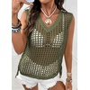image:imageSidefeel Womens Summer Crochet Tank Tops V Neck Hollow Out Knit Sleeveless Beach Cover Ups TopMoss Green