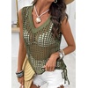 image:imageSidefeel Womens Summer Crochet Tank Tops V Neck Hollow Out Knit Sleeveless Beach Cover Ups TopMoss Green
