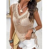 image:imageSidefeel Womens Summer Crochet Tank Tops V Neck Hollow Out Knit Sleeveless Beach Cover Ups TopSmoke Gray