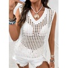 image:imageSidefeel Womens Summer Crochet Tank Tops V Neck Hollow Out Knit Sleeveless Beach Cover Ups TopWhite