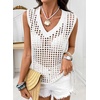 image:imageSidefeel Womens Summer Crochet Tank Tops V Neck Hollow Out Knit Sleeveless Beach Cover Ups TopWhite