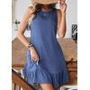 image:imageSidefeel Womens Summer Denim Dresses 2026 Loose Sleeveless Sleeve Ruffled Edge Jean SundressesDark Blue