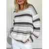 image:imageSidefeel Womens Sweaters 2026 Lightweight Casual Off Shoulder Long Sleeve Crochet Striped Knit Pullover Tops ClothingBlack