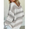 image:imageSidefeel Womens Sweaters 2026 Lightweight Casual Off Shoulder Long Sleeve Crochet Striped Knit Pullover Tops ClothingGray