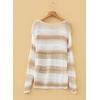image:imageSidefeel Womens Sweaters 2026 Lightweight Casual Off Shoulder Long Sleeve Crochet Striped Knit Pullover Tops ClothingKhaki