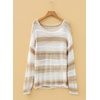 image:imageSidefeel Womens Sweaters 2026 Lightweight Casual Off Shoulder Long Sleeve Crochet Striped Knit Pullover Tops ClothingKhaki