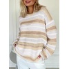 image:imageSidefeel Womens Sweaters 2026 Lightweight Casual Off Shoulder Long Sleeve Crochet Striped Knit Pullover Tops ClothingKhaki
