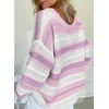 image:imageSidefeel Womens Sweaters 2026 Lightweight Casual Off Shoulder Long Sleeve Crochet Striped Knit Pullover Tops ClothingWhite