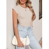 image:imageSidefeel Womens Tops Casual Crewneck Cap Sleeve Tops Ribbed Raw Hem Summer T Shirts Slim Fit Basic Tees BlousesApricot