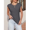 image:imageSidefeel Womens Tops Casual Crewneck Cap Sleeve Tops Ribbed Raw Hem Summer T Shirts Slim Fit Basic Tees BlousesDark Grey