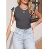 image:imageSidefeel Womens Tops Casual Crewneck Cap Sleeve Tops Ribbed Raw Hem Summer T Shirts Slim Fit Basic Tees BlousesDark Grey