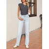 image:imageSidefeel Womens Tops Casual Crewneck Cap Sleeve Tops Ribbed Raw Hem Summer T Shirts Slim Fit Basic Tees BlousesDark Grey