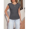 image:imageSidefeel Womens Tops Casual Crewneck Cap Sleeve Tops Ribbed Raw Hem Summer T Shirts Slim Fit Basic Tees BlousesDark Grey
