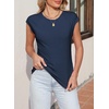 image:imageSidefeel Womens Tops Casual Crewneck Cap Sleeve Tops Ribbed Raw Hem Summer T Shirts Slim Fit Basic Tees BlousesNavy Blue