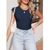 image:imageSidefeel Womens Tops Casual Crewneck Cap Sleeve Tops Ribbed Raw Hem Summer T Shirts Slim Fit Basic Tees BlousesNavy Blue