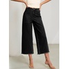 image:imageSidefeel Womens Wide Leg Baggy Capri Jeans High Waisted Straight Leg Stretchy Raw Hem Cropped Denim Pants with PocketsBlack