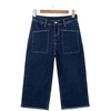 image:imageSidefeel Womens Wide Leg Baggy Capri Jeans High Waisted Straight Leg Stretchy Raw Hem Cropped Denim Pants with PocketsBluing