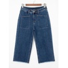 image:imageSidefeel Womens Wide Leg Baggy Capri Jeans High Waisted Straight Leg Stretchy Raw Hem Cropped Denim Pants with PocketsDark Blue