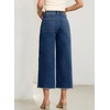image:imageSidefeel Womens Wide Leg Baggy Capri Jeans High Waisted Straight Leg Stretchy Raw Hem Cropped Denim Pants with PocketsDark Blue
