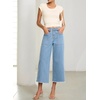 image:imageSidefeel Womens Wide Leg Baggy Capri Jeans High Waisted Straight Leg Stretchy Raw Hem Cropped Denim Pants with PocketsIceland Blue