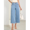 image:imageSidefeel Womens Wide Leg Baggy Capri Jeans High Waisted Straight Leg Stretchy Raw Hem Cropped Denim Pants with PocketsIceland Blue