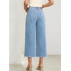 image:imageSidefeel Womens Wide Leg Baggy Capri Jeans High Waisted Straight Leg Stretchy Raw Hem Cropped Denim Pants with PocketsIceland Blue