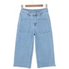 image:imageSidefeel Womens Wide Leg Baggy Capri Jeans High Waisted Straight Leg Stretchy Raw Hem Cropped Denim Pants with PocketsIceland Blue