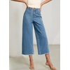 image:imageSidefeel Womens Wide Leg Baggy Capri Jeans High Waisted Straight Leg Stretchy Raw Hem Cropped Denim Pants with PocketsLight Blue