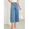 image:imageSidefeel Womens Wide Leg Baggy Capri Jeans High Waisted Straight Leg Stretchy Raw Hem Cropped Denim Pants with PocketsLight Blue
