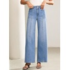 image:imageSidefeel Womens Wide Leg Baggy Jeans High Waisted Tummy Control Stretchy Loose Fit Ankle Denim JeansIceland Blue