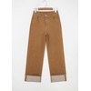 image:imageSidefeel Womens Wide Leg Cuffed Jeans High Waisted Baggy Stretchy Denim Pants with PocketsBrown