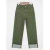 image:imageSidefeel Womens Wide Leg Cuffed Jeans High Waisted Baggy Stretchy Denim Pants with PocketsGreen