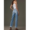 image:imageSidefeel Womens Wide Leg Cuffed Jeans High Waisted Baggy Stretchy Denim Pants with PocketsLight Blue