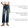 image:imageSidefeel Womens Wide Leg Cuffed Jeans High Waisted Baggy Stretchy Denim Pants with PocketsReal Teal