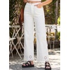 image:imageSidefeel Womens Wide Leg Embroidered Jeans High Waisted Stretchy Straight Leg Loose Fit Ankle Denim PantsWhite