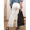 image:imageSidefeel Womens Wide Leg Embroidered Jeans High Waisted Stretchy Straight Leg Loose Fit Ankle Denim PantsWhite