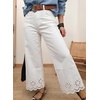 image:imageSidefeel Womens Wide Leg Embroidered Jeans High Waisted Stretchy Straight Leg Loose Fit Ankle Denim PantsWhite