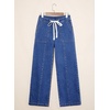 image:imageSidefeel Womens Wide Leg Jeans Baggy High Waisted Stretchy Trendy Front Seam Drawstring Denim Sweatpants with Slant PocketsDark Blue