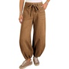 image:imageSidefeel Womens Wide Leg Jeans High Waisted Drawstring Baggy Stretchy Trendy Harem Loose Ankle Denim PantsBrown
